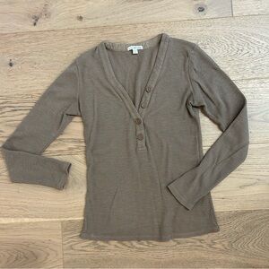 James Perse Cotton Waffle Long Sleeve Henley Shirt 0 XS